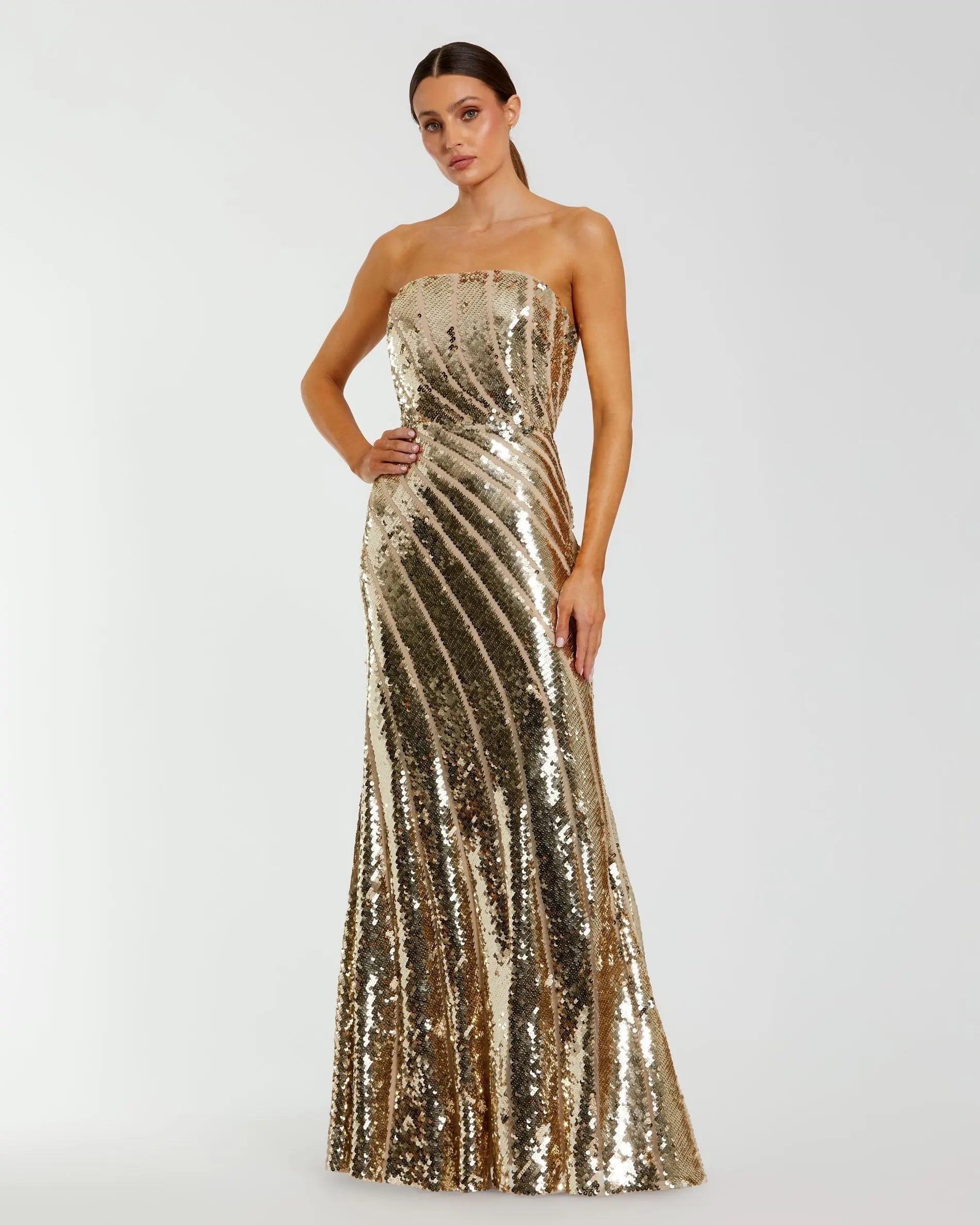 Gold Strapless Sequin Trumpet Gown