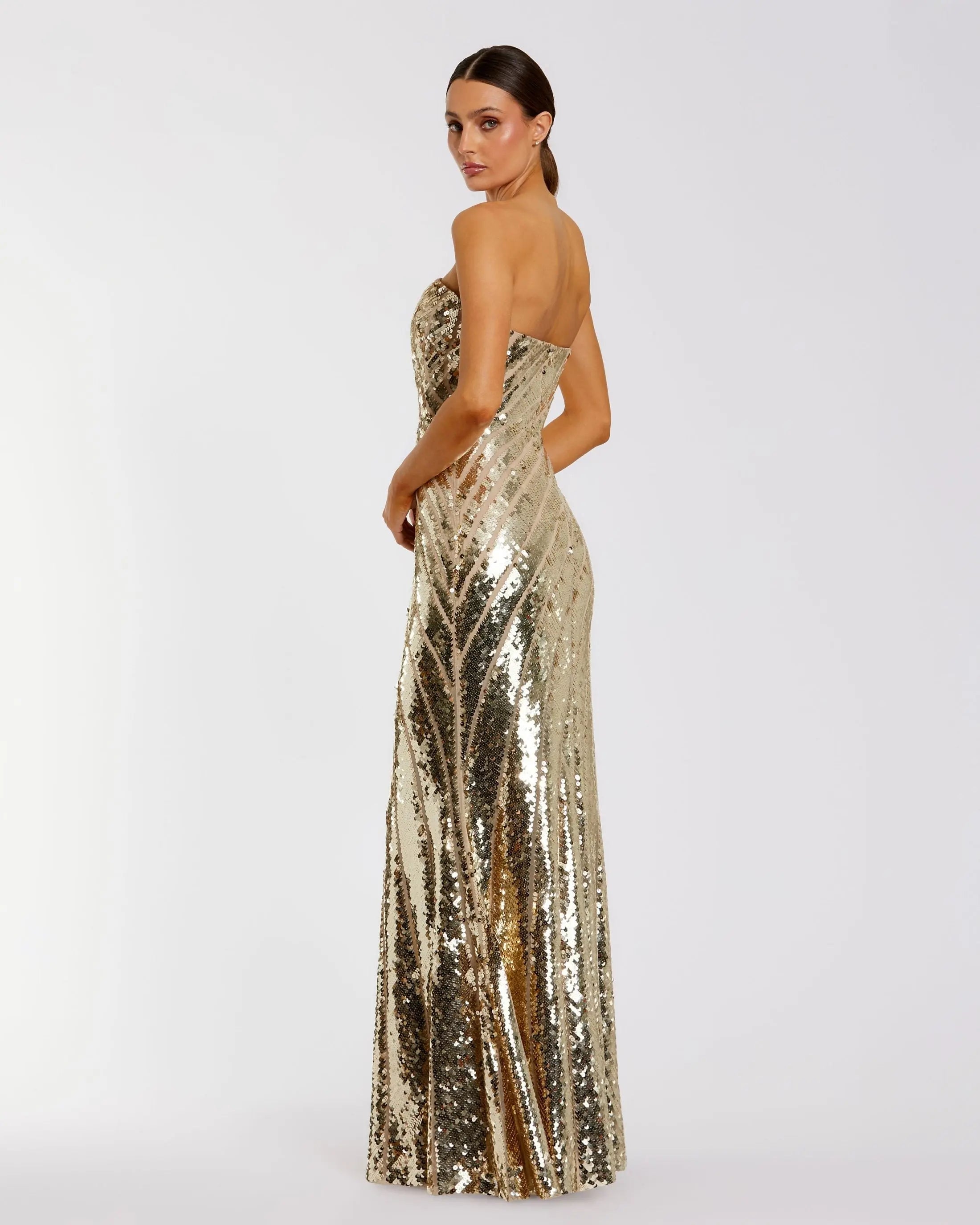Gold Strapless Sequin Trumpet Gown