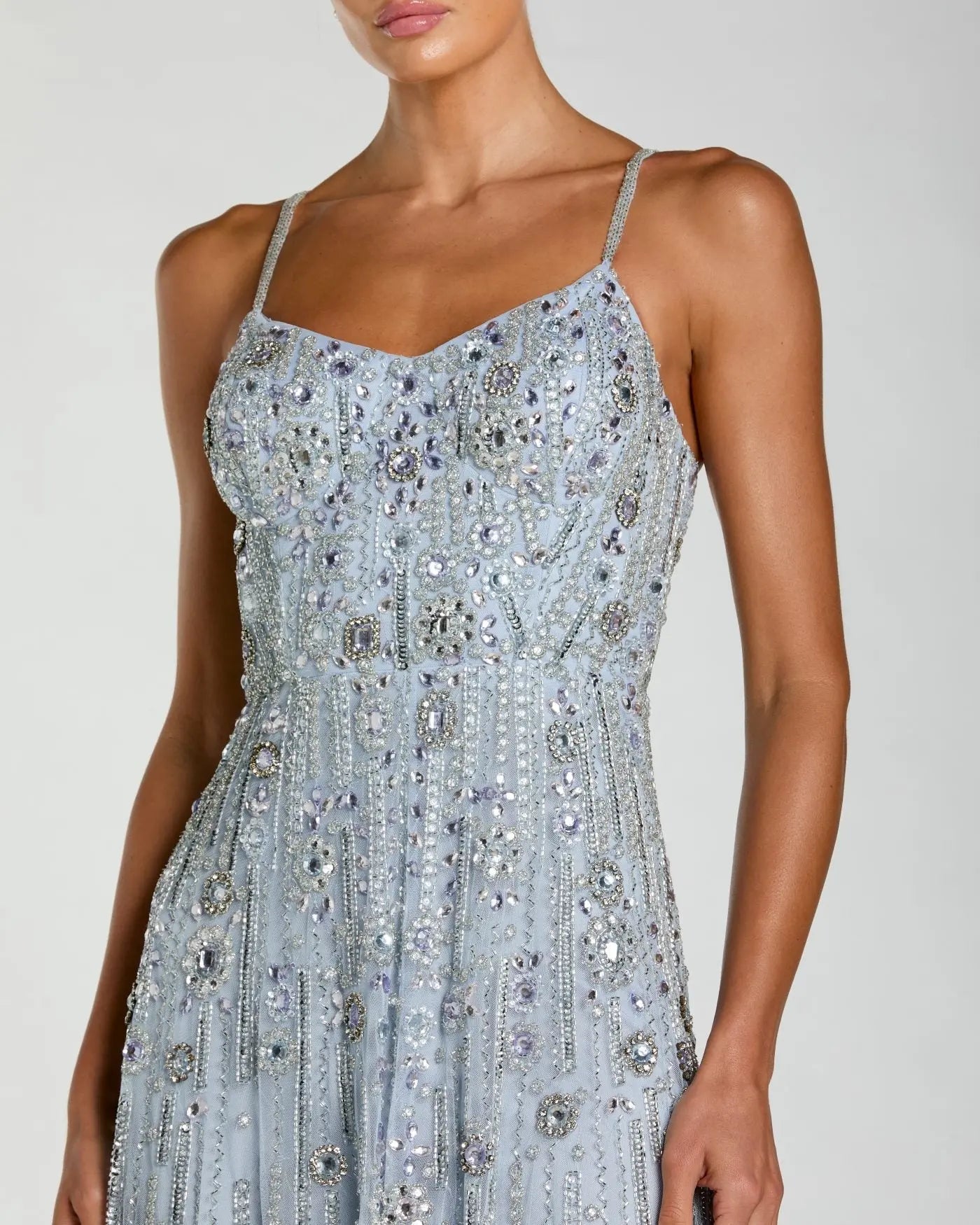 Light Blue Rhinestone Sweetheart A-Line Gown