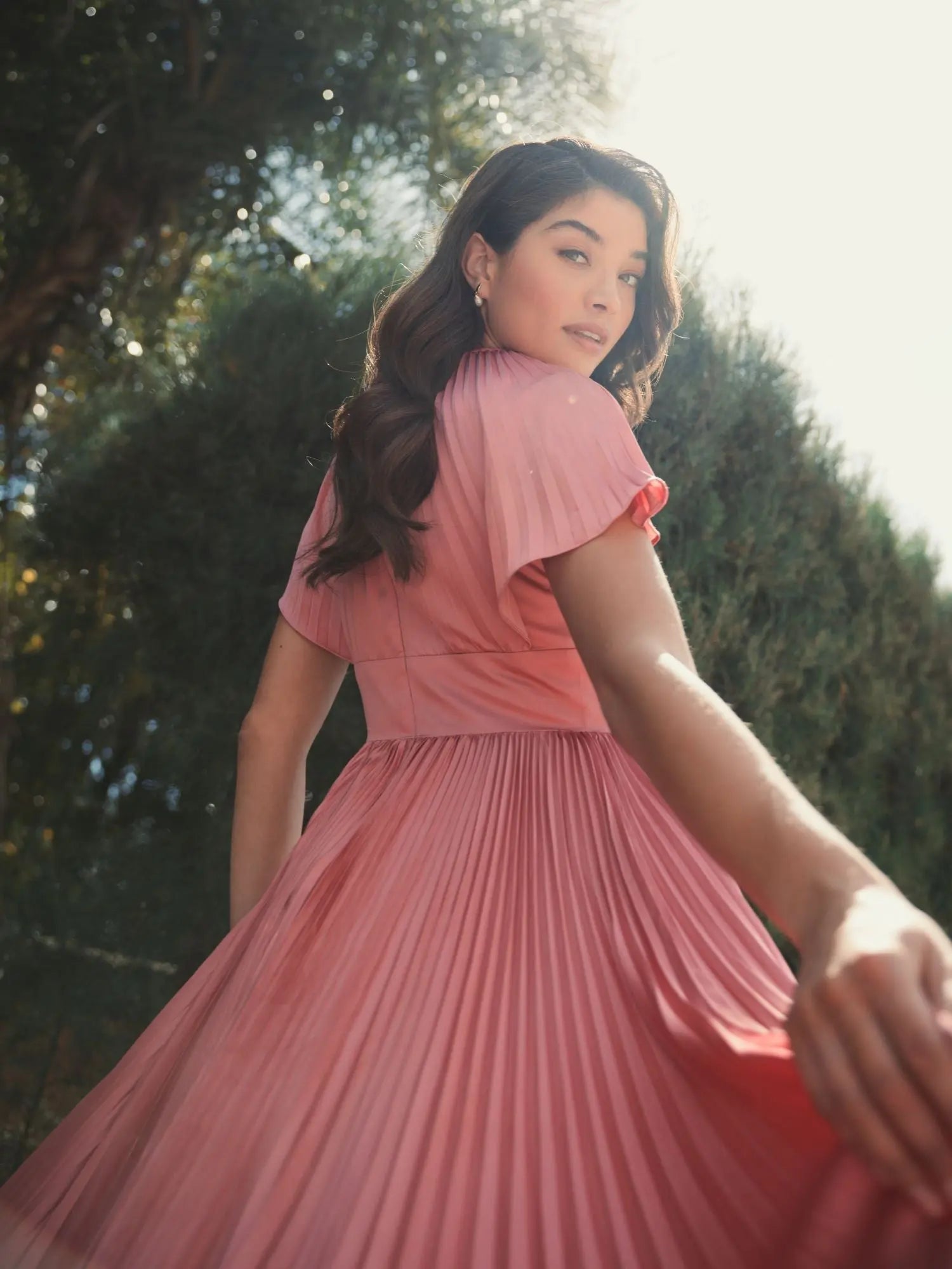 Pink Front Cutout High Low Pleated Gown