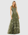 Green Embellished Embroidered Sleeveless A Line Gown