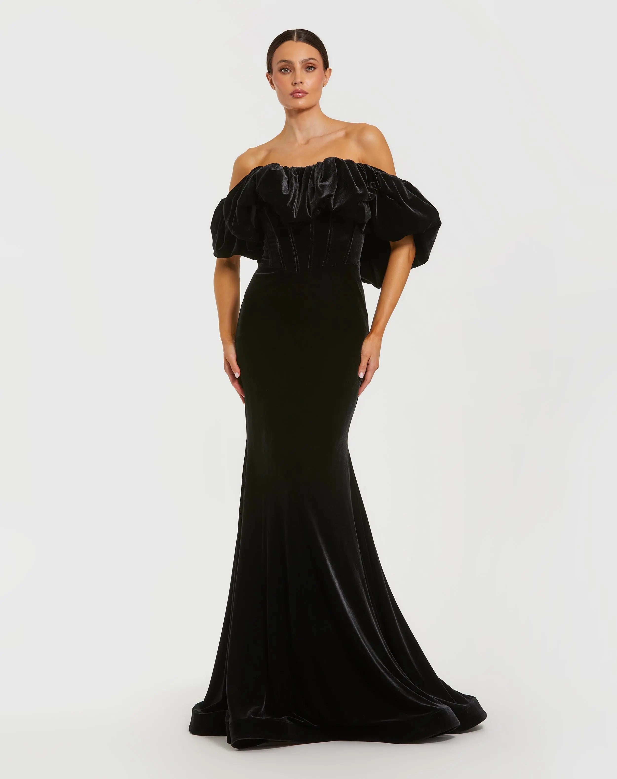 Black Off The Shoulder Velvet Bustier Mermaid Gown