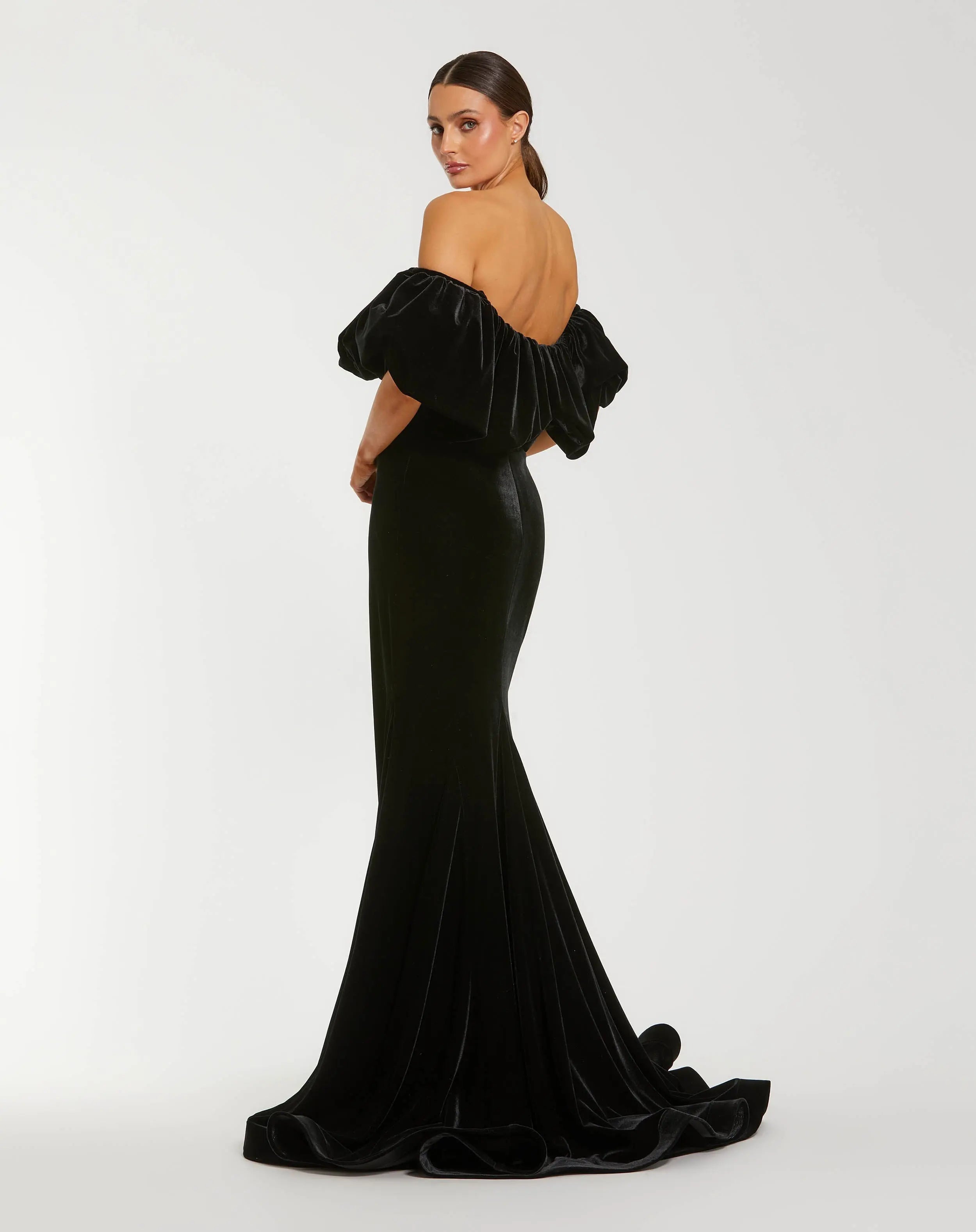 Black Off The Shoulder Velvet Bustier Mermaid Gown