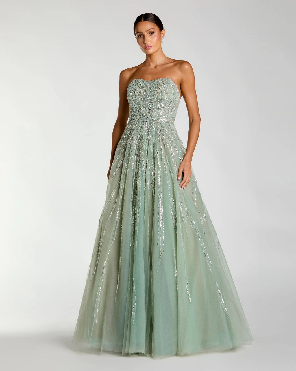 Green Embellished Strapless Sweetheart Ball Gown