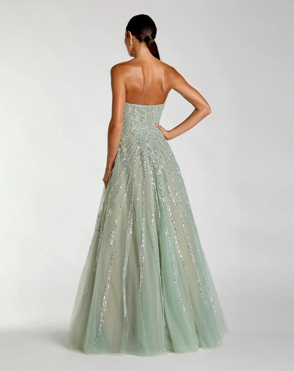Green Embellished Strapless Sweetheart Ball Gown