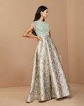 Green Sequin Cap Sleeve Brocade Ball Gown