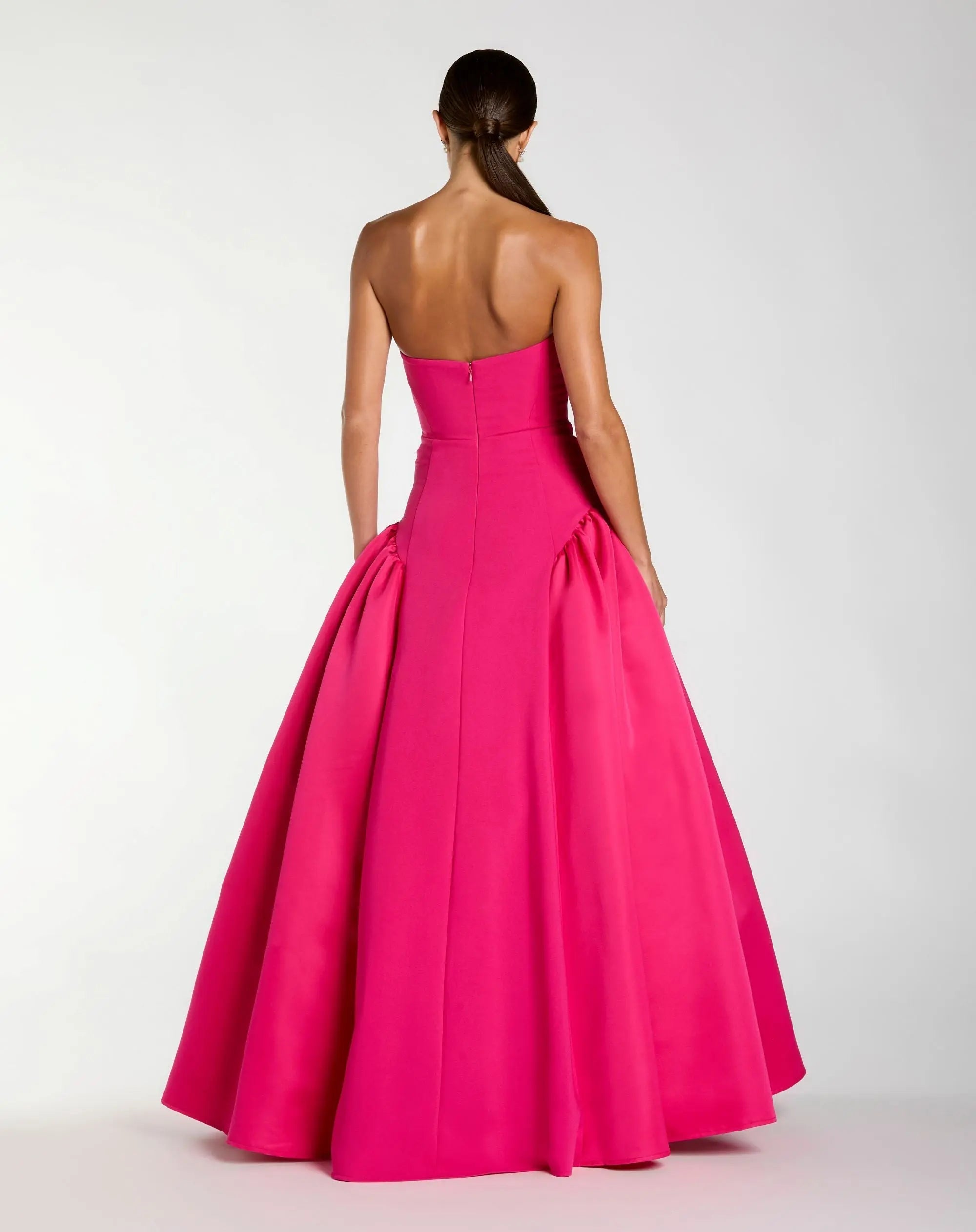 Pink Strapless Crepe Ball Gown with Satin Skirt
