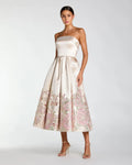 Ivory Strapless Brocade A Line Midi Dress