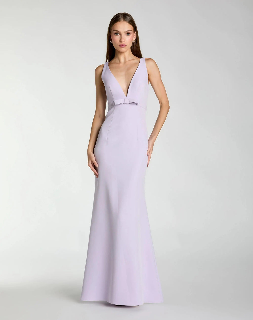 Purple Sleeveless V Neck Mermaid Gown With Bow
