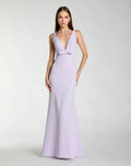 Purple Sleeveless V Neck Mermaid Gown With Bow