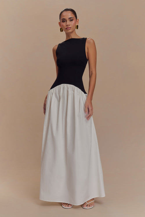 Acacia Contrast Sleeveless Maxi Dress - Black/White