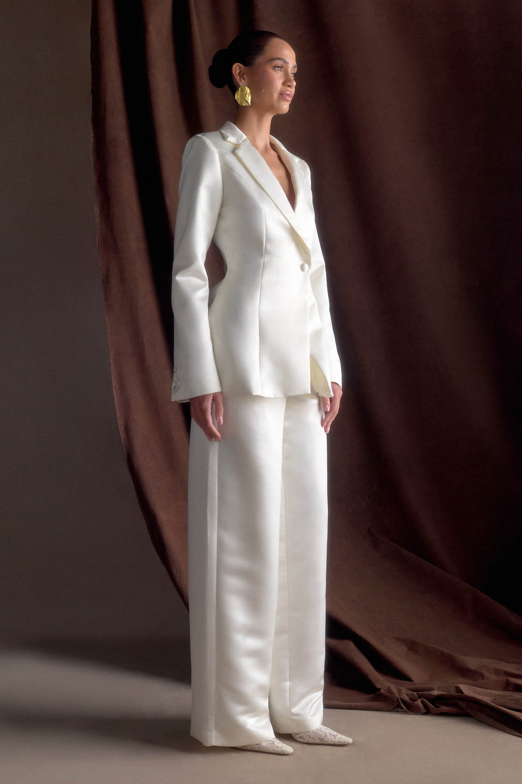 Ada Satin Straight Leg Pant - Ivory