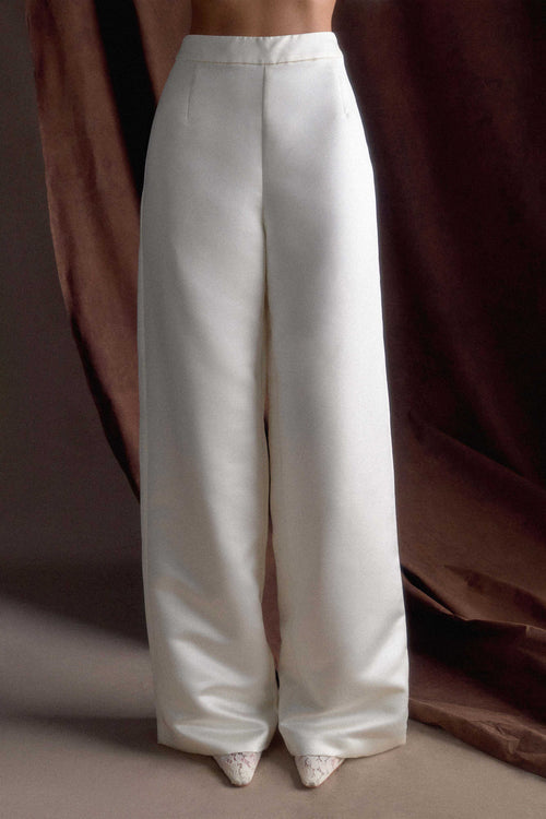 Ada Satin Straight Leg Pant - Ivory