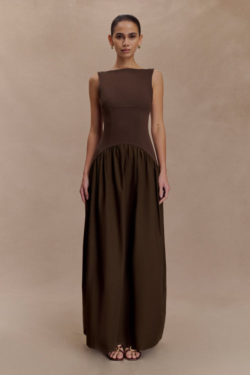 Acacia Contrast Sleeveless Maxi Dress - Chocolate