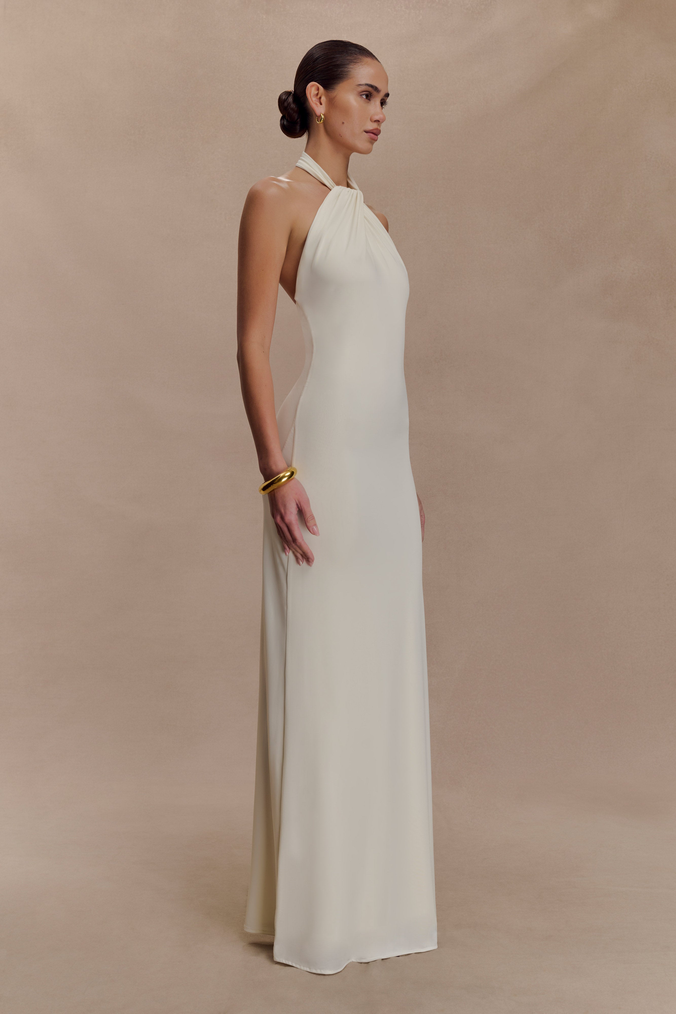 Elyna Slinky Halter Maxi Dress - Ivory