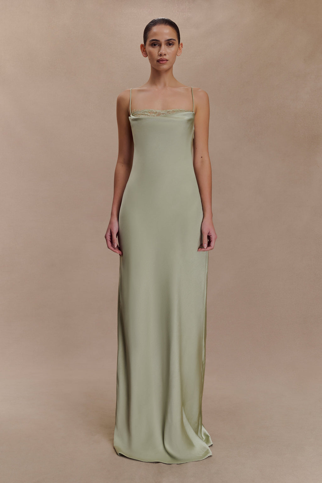 Isadora Lace & Satin Maxi Dress - Sage