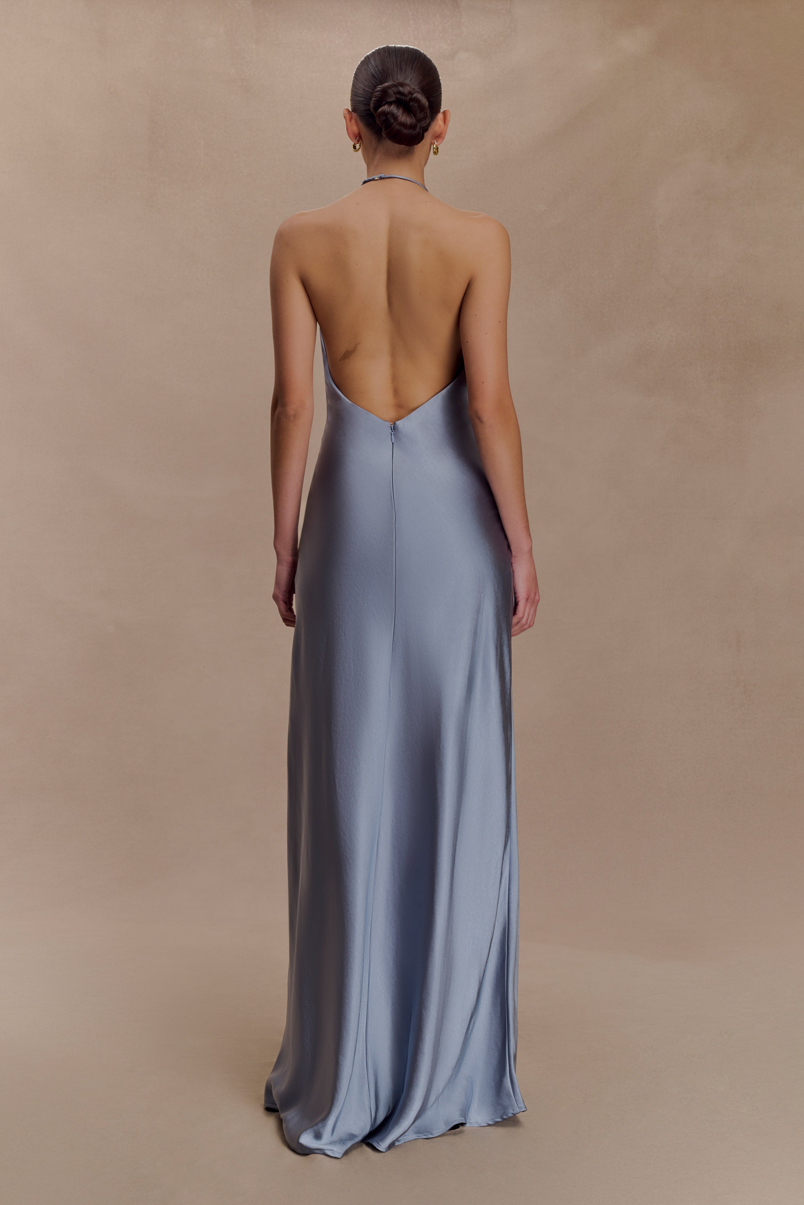 Bella Satin Halter Maxi Dress - Frosted Blue
