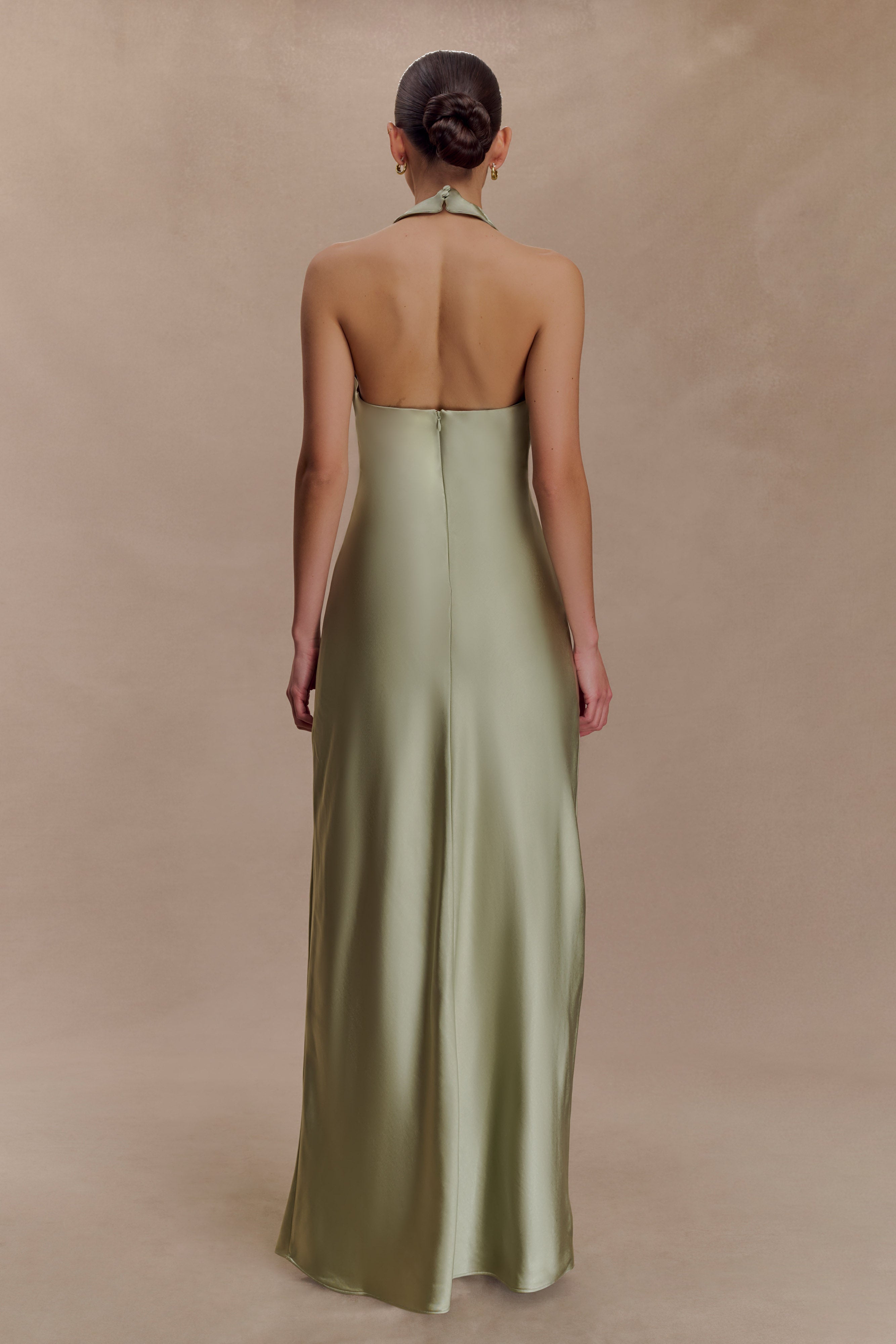 Alice Satin Halter Maxi Dress - Sage