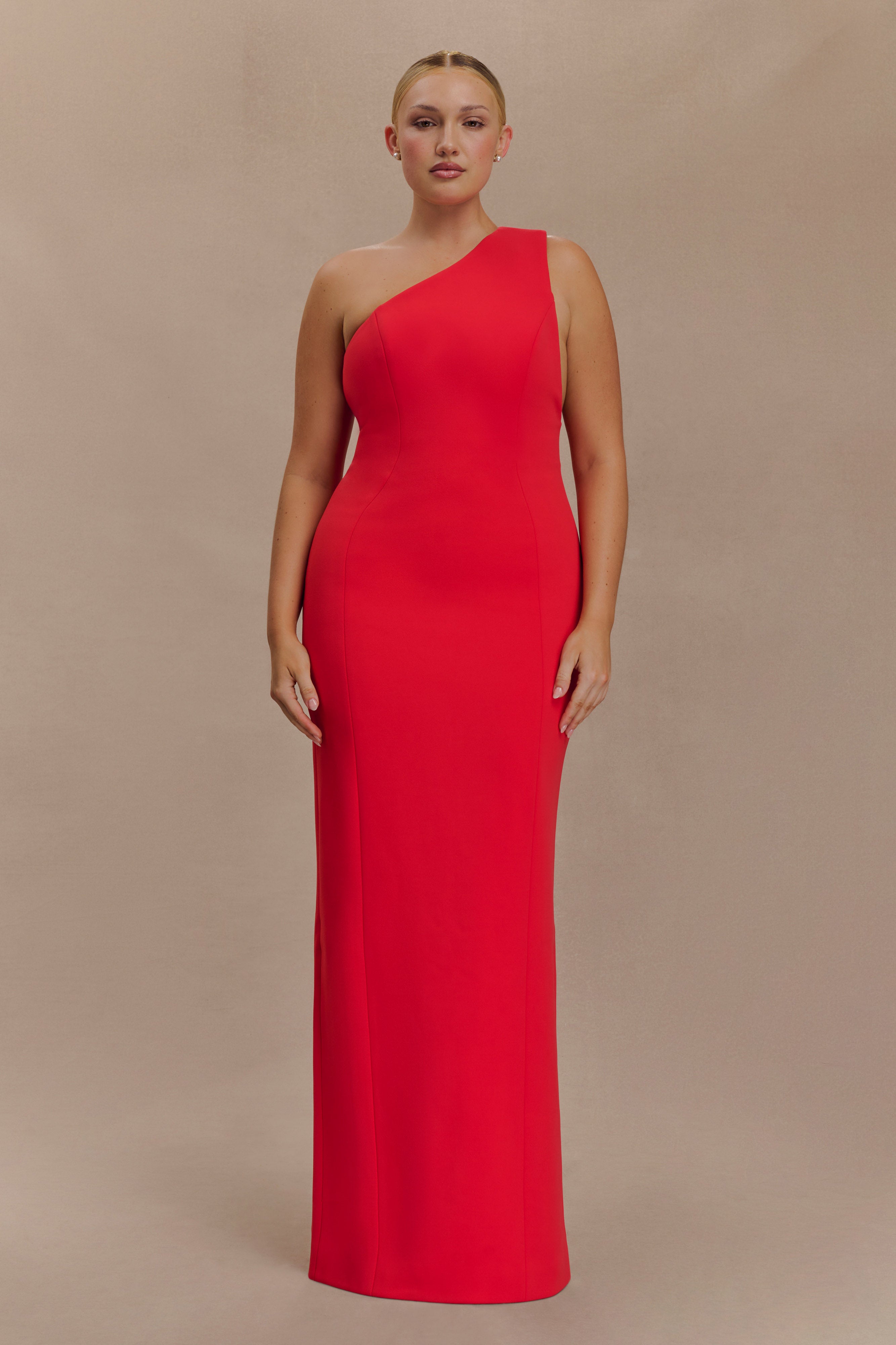 Milena One Shoulder Crepe Maxi Dress - Red