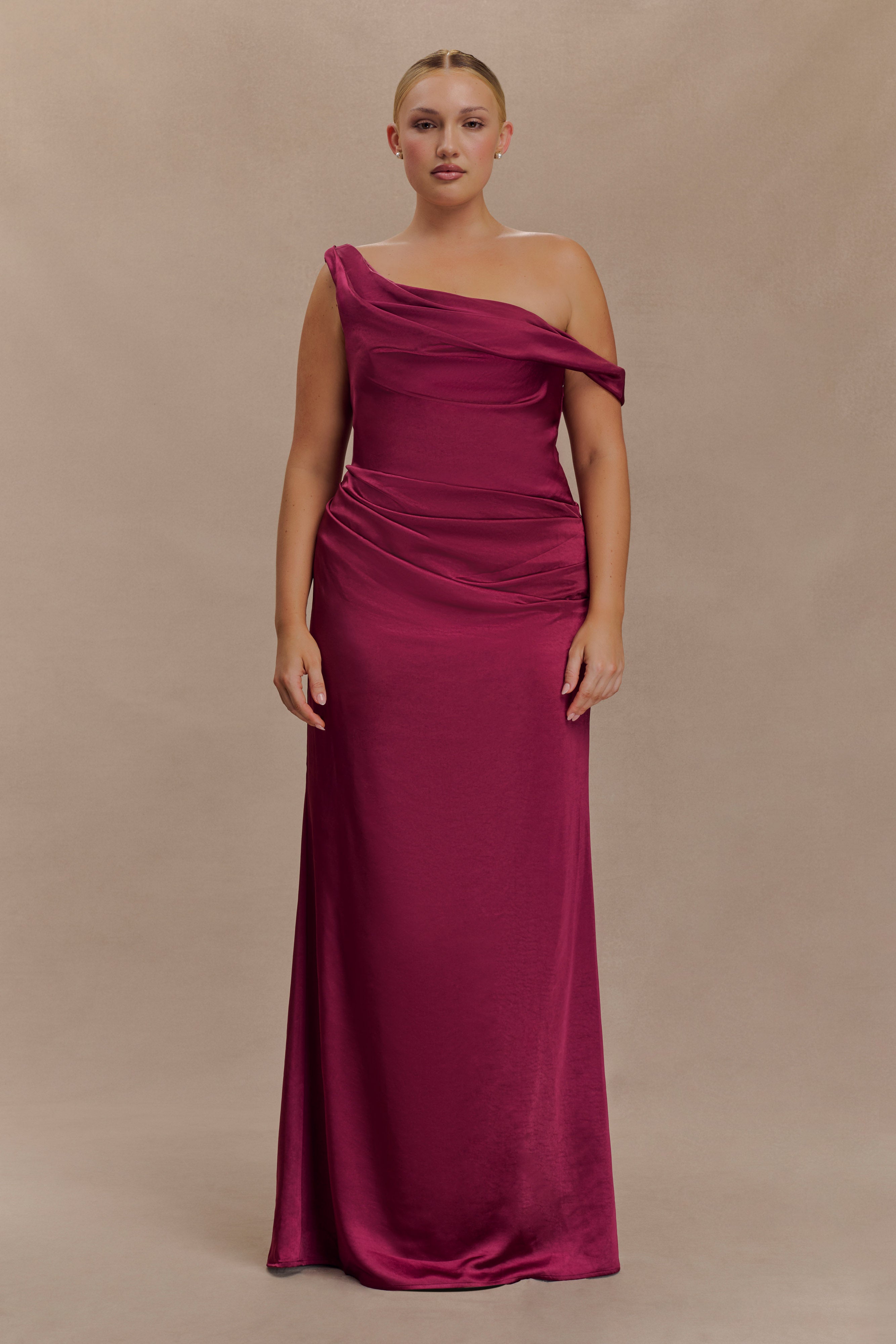 Dalia Off Shoulder Satin Maxi Dress - Mahogany
