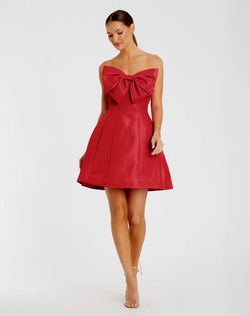 Red Strapless Oversized Bow Fit & Flare Mini Dress