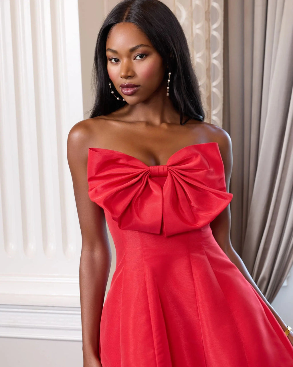 Red Strapless Oversized Bow Fit & Flare Mini Dress
