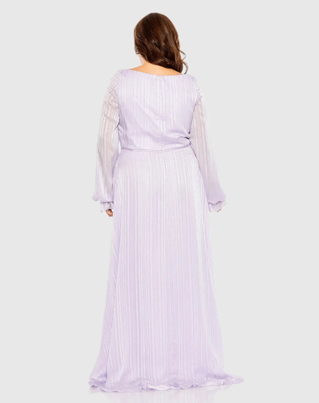 Purple Striped Faux Wrap Bishop Sleeve Gown (Plus)