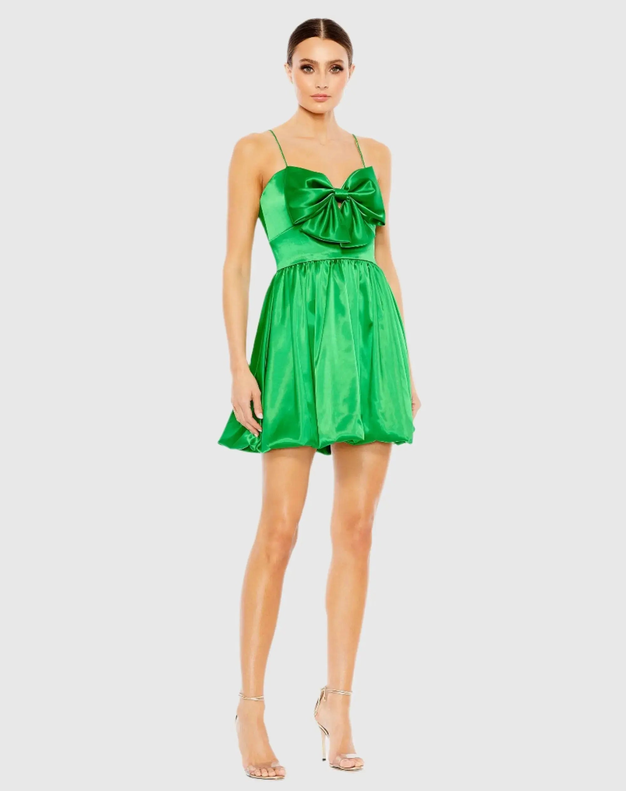 Green Bow Front Bubble Hem Mini Dress