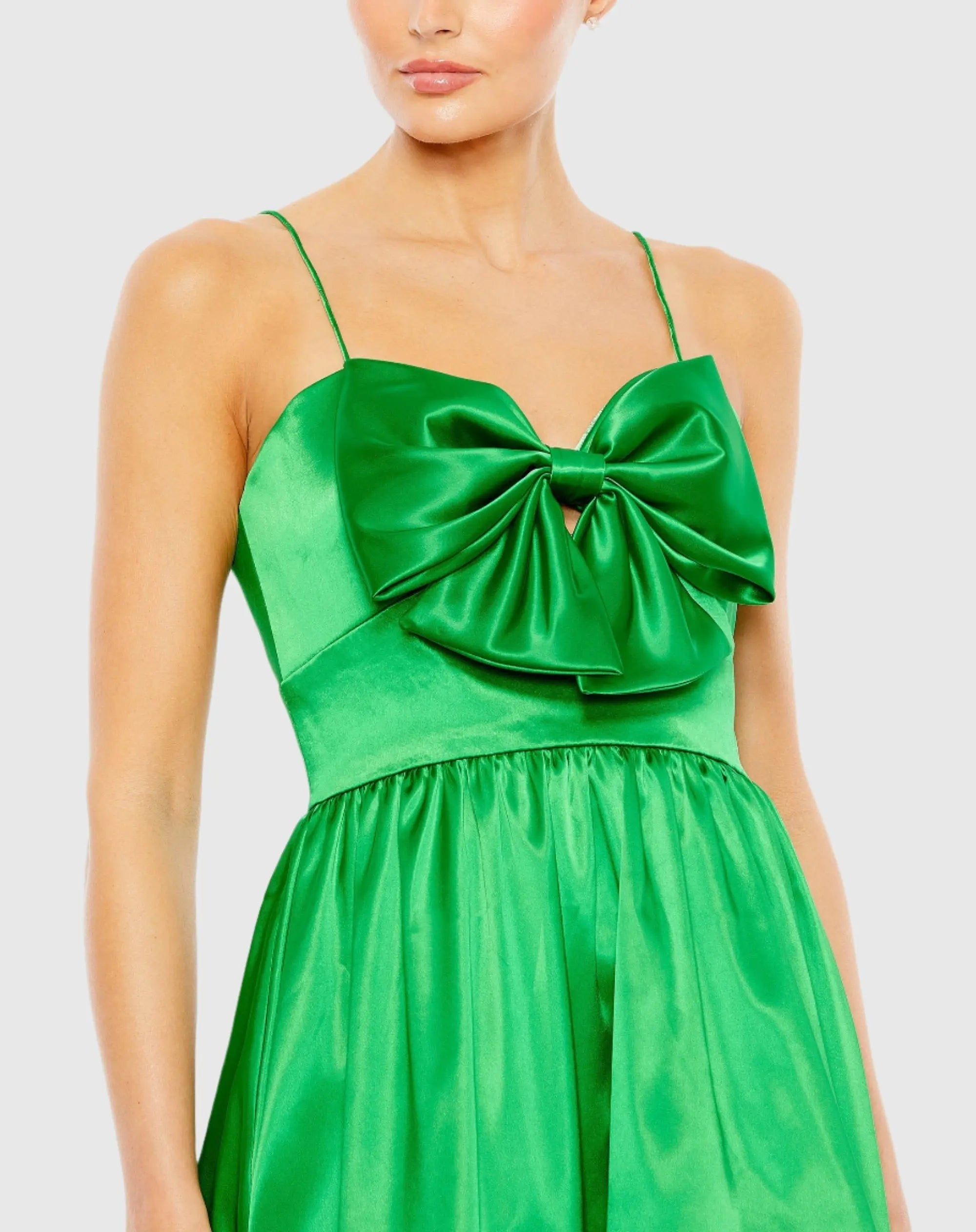 Green Bow Front Bubble Hem Mini Dress