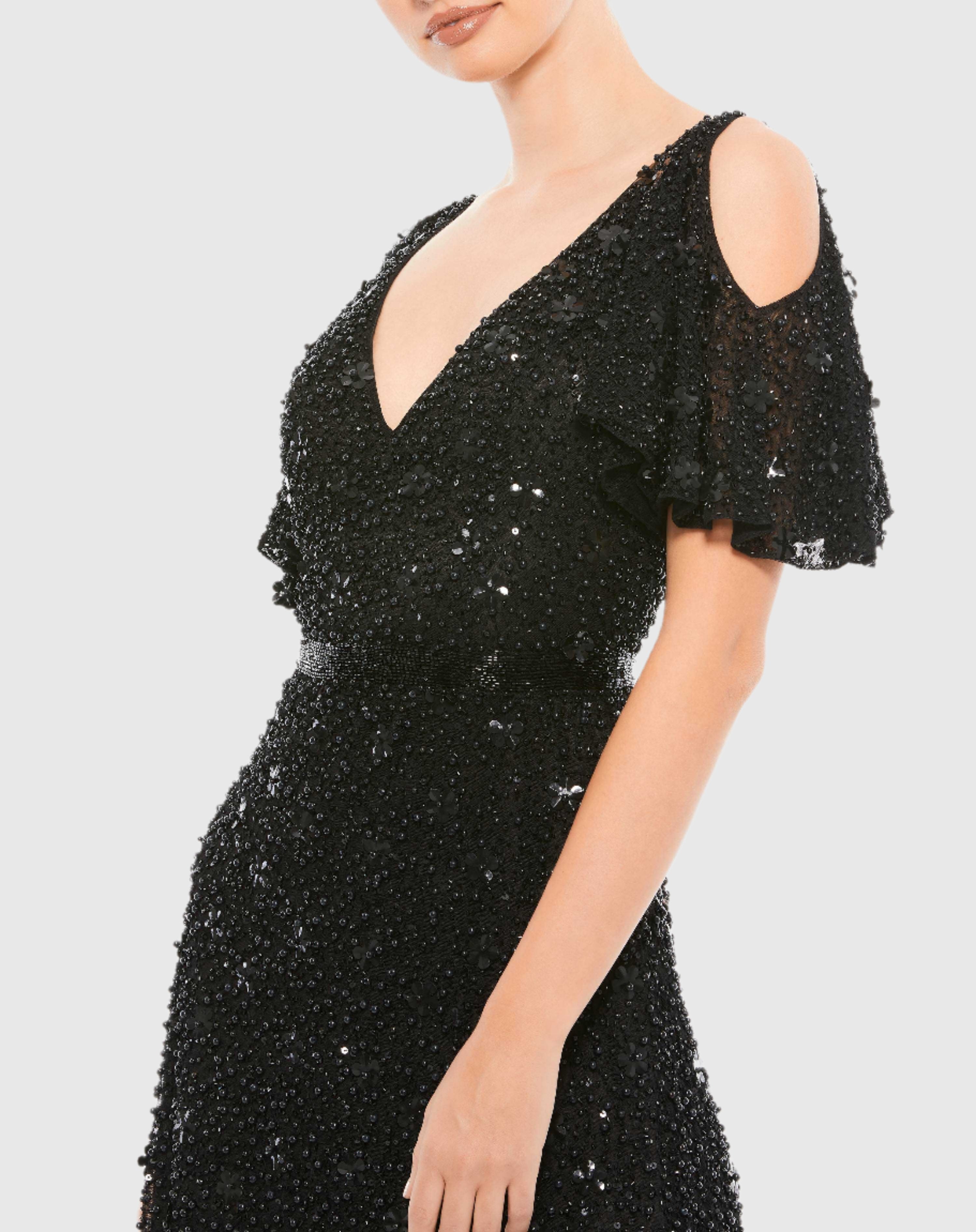Black Pearl Embellished Drop Shoulder Dress