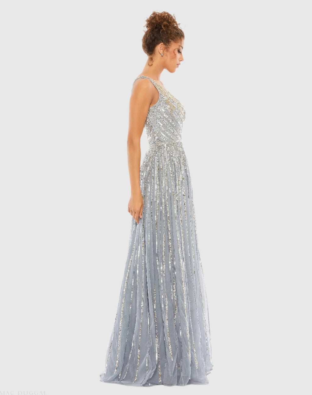 Silver Embellished One Shoulder A-Line Gown