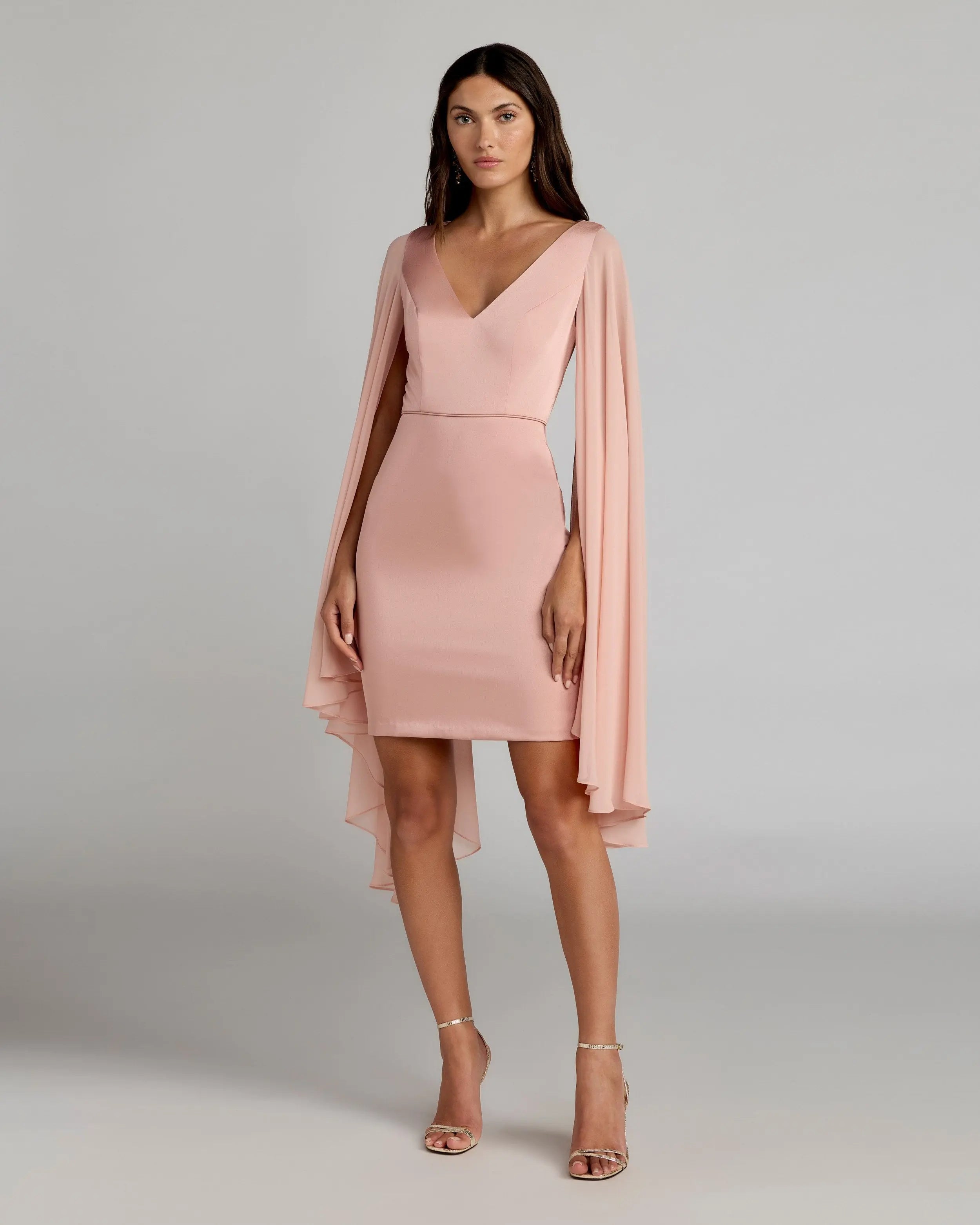 Pink V-Neck Cape Sleeve Mini Dress