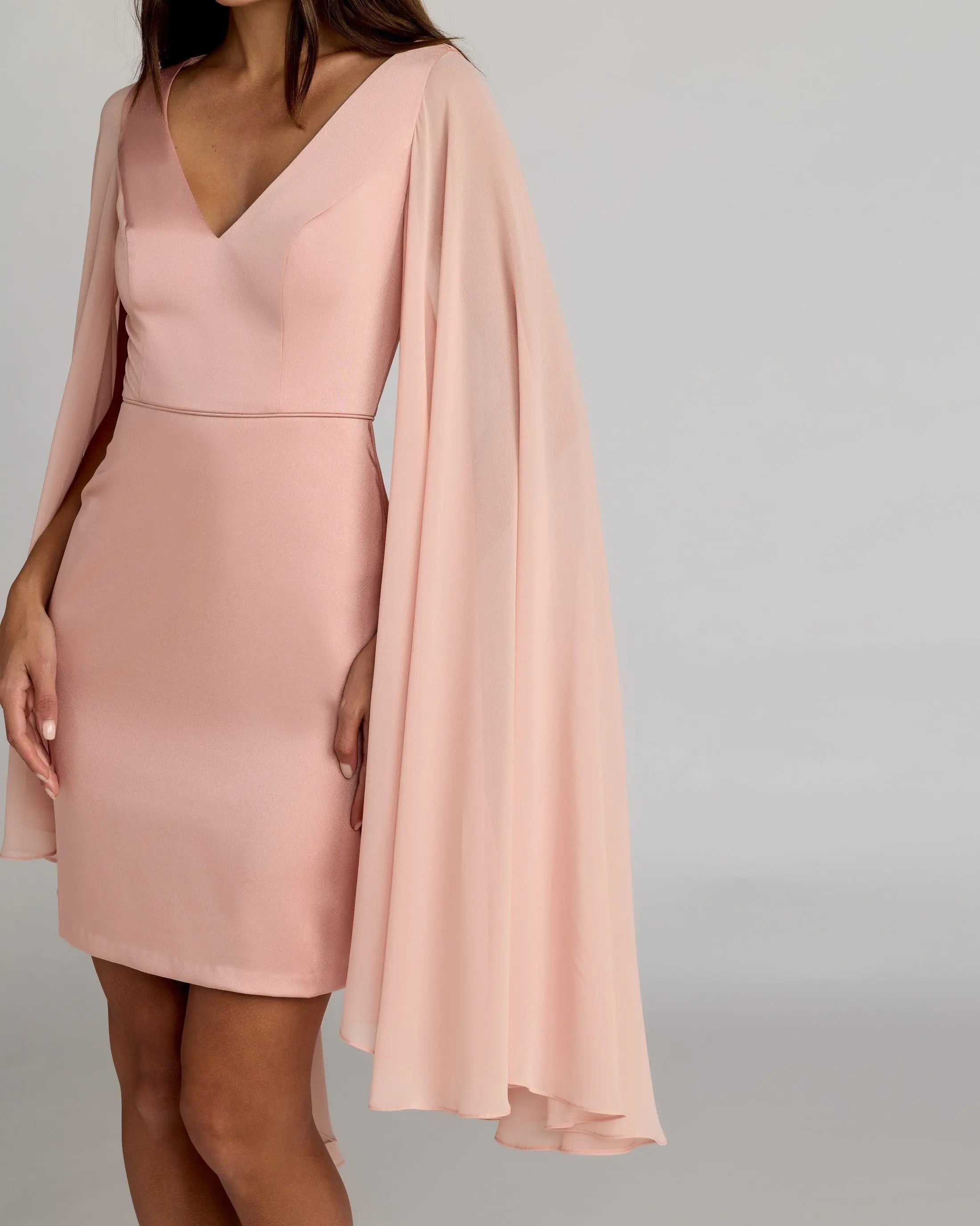 Pink V-Neck Cape Sleeve Mini Dress