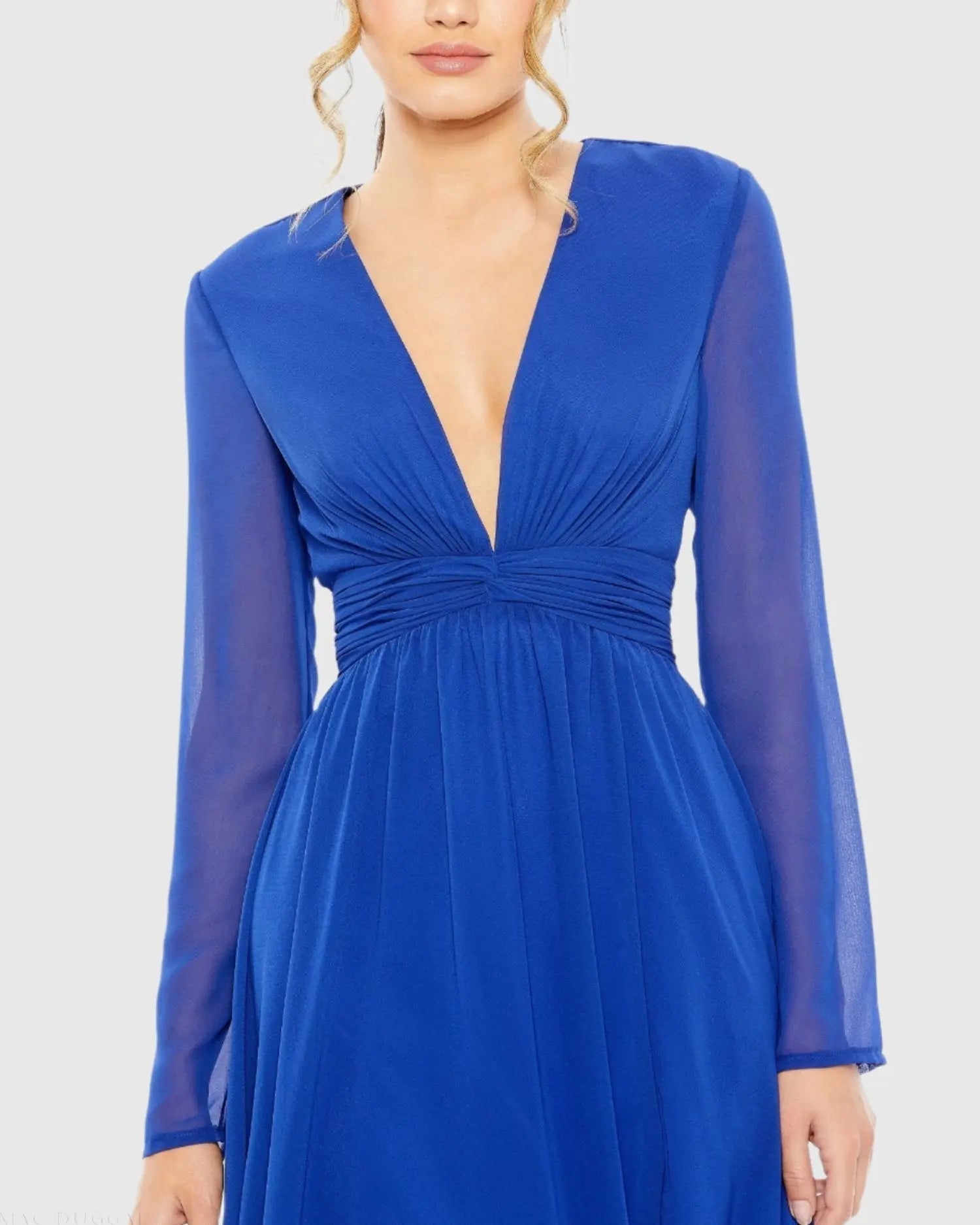 Blue V-Neck Front Twist Long Sleeve Gown - FINAL SALE