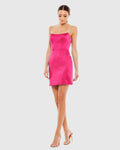 Pink Rhinestone Strap Satin Mini Dress