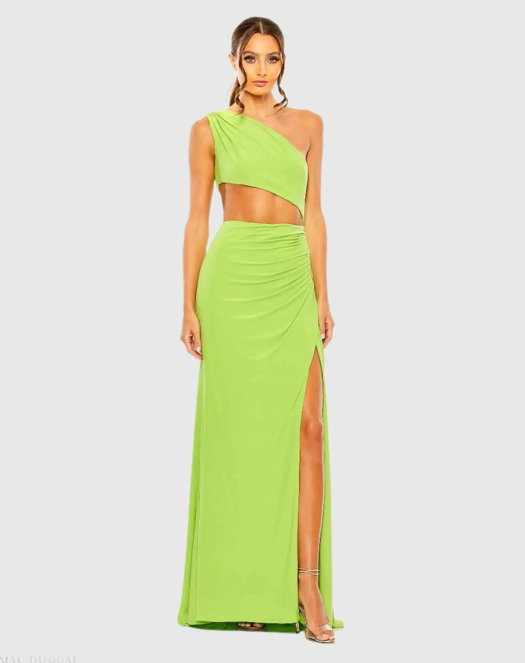 Green Cut Out One Shoulder Ruched Back Gown - Final Sale