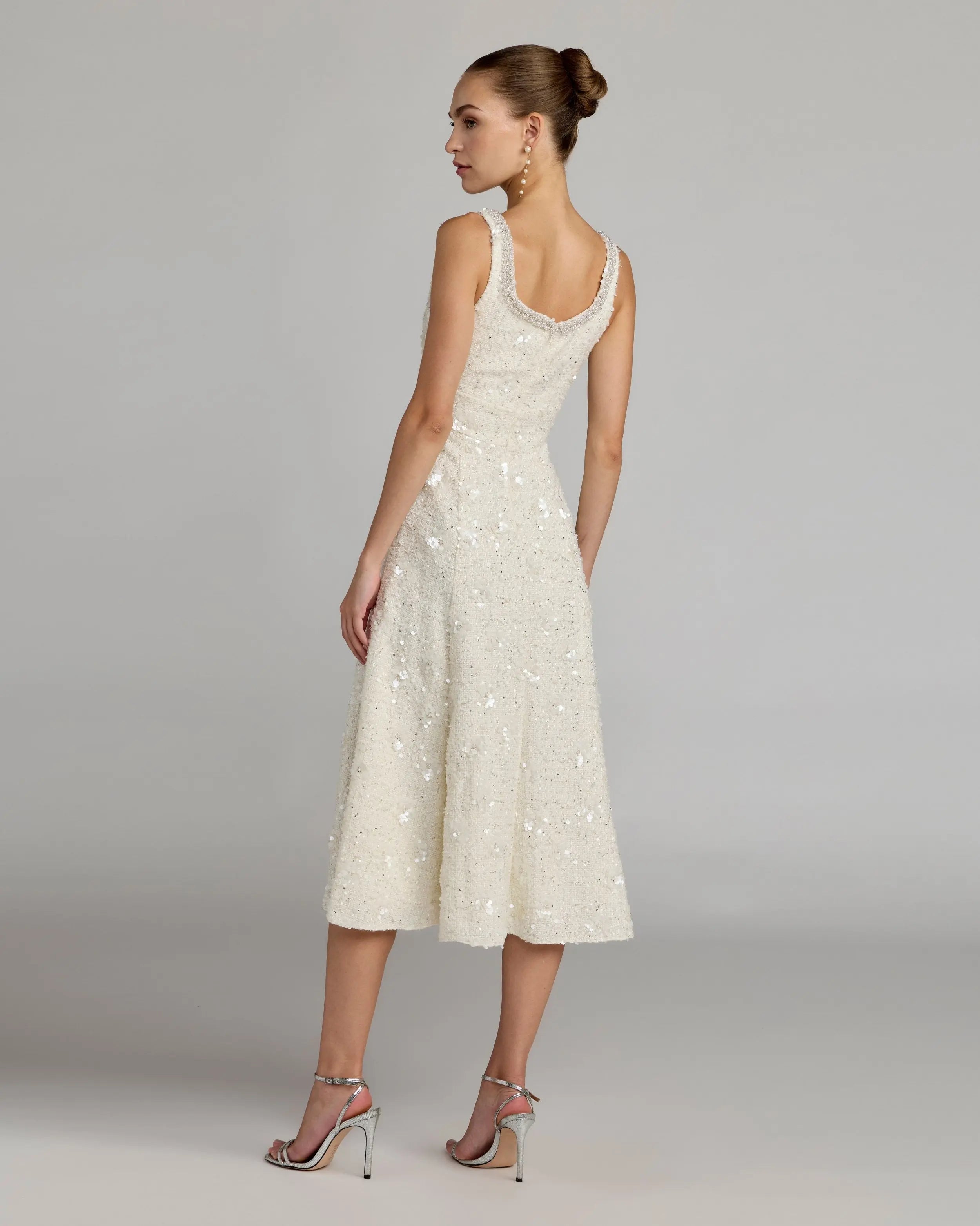 Ivory Embellished Boucle Midi Dress