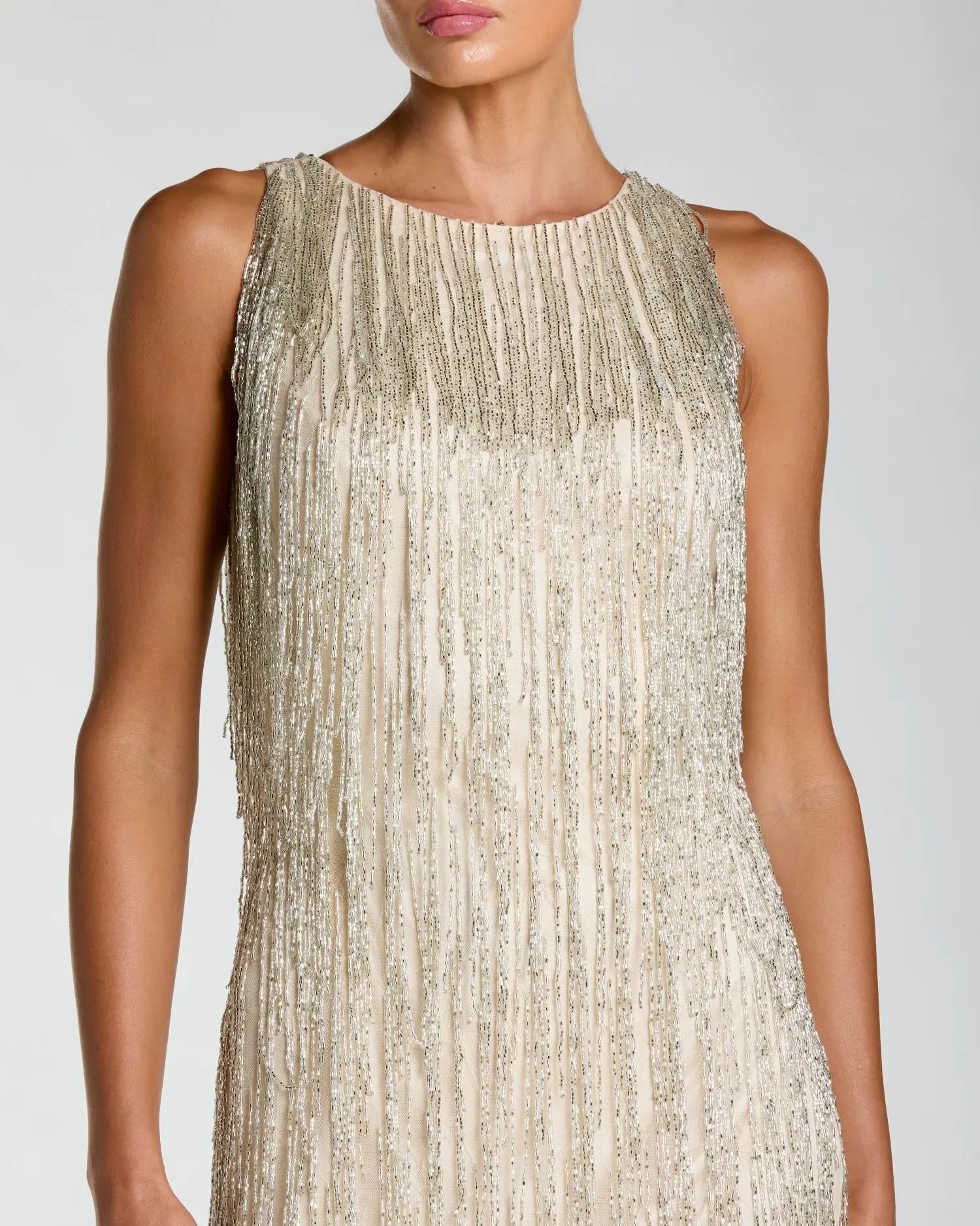 Ivory Beaded Fringe Mini Dress