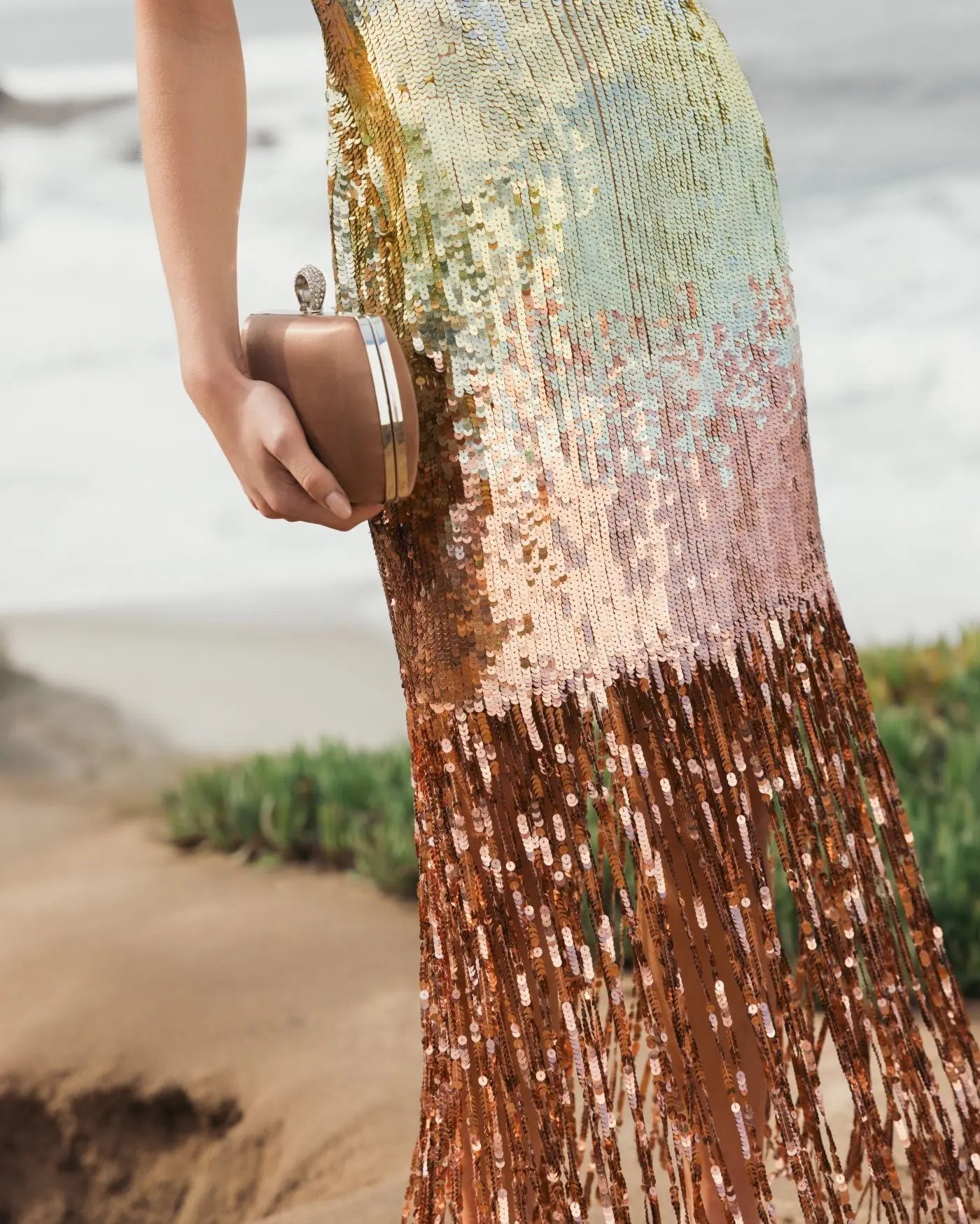 Multicolor Ombre Sequin One Shoulder Fringe Dress