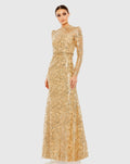 Gold Embellished High Neck Long Sleeve Gown