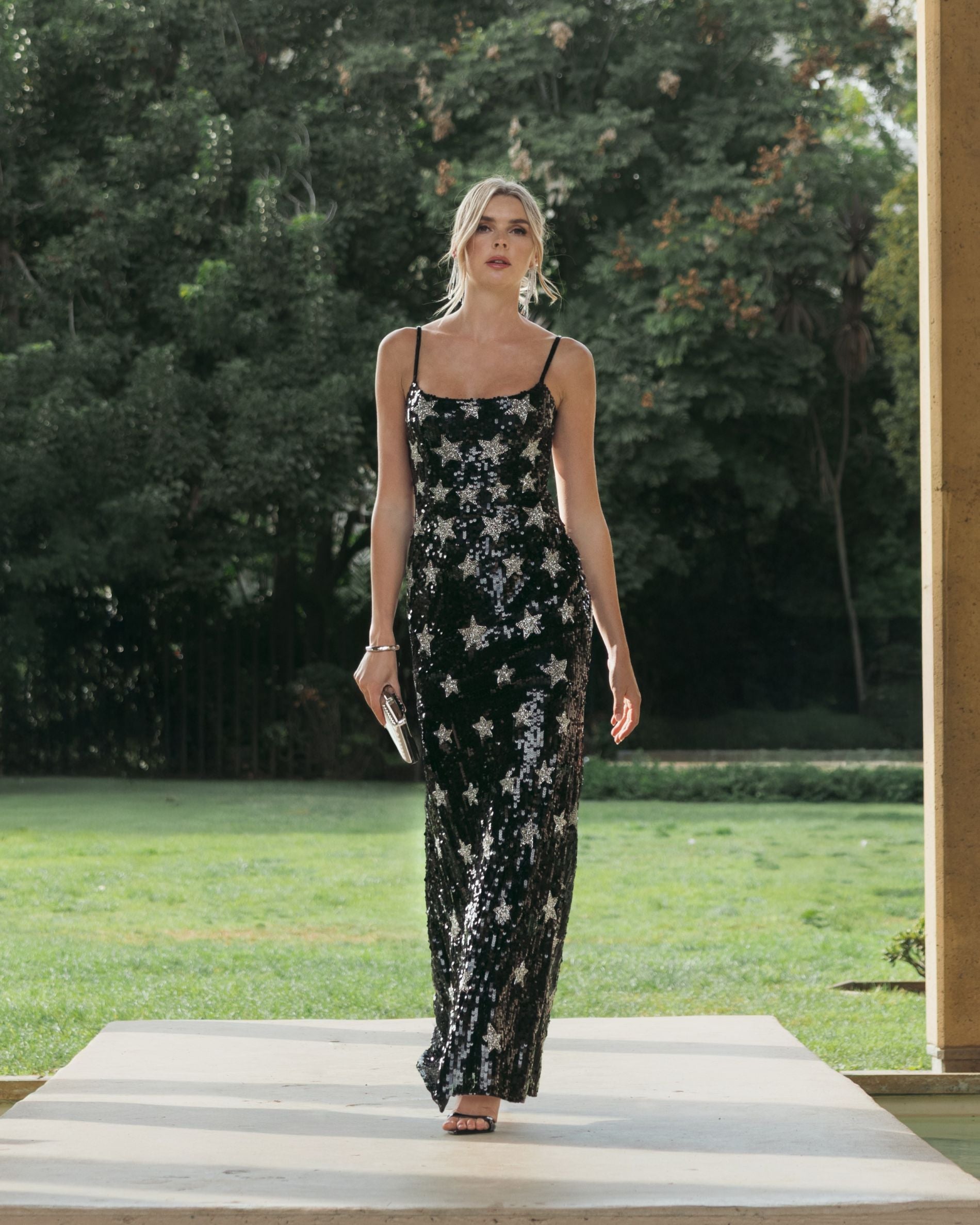 Black Star Embellished Sleeveless Sequin Gown