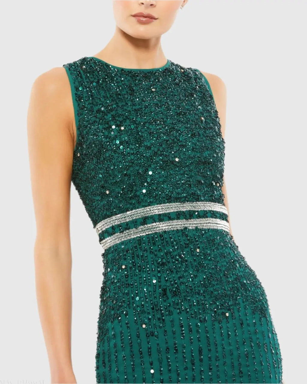 Green Sleeveless High Neck Beaded Midi Sheath Dress - Final Sale
