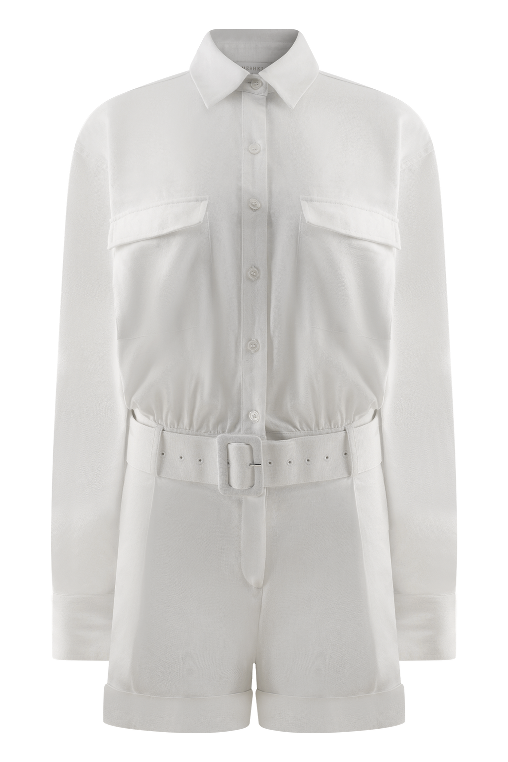 Adia Linen Belted Playsuit - White